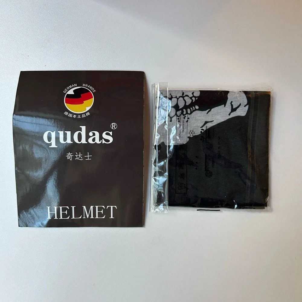 Qudas Matte Black Men's Helmet with Skull Face Mask, Size L, NIB